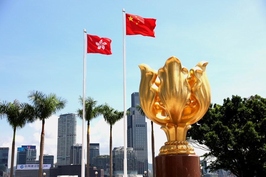 hoto taken on July 14, 2020 shows the Golden Bauhinia Square in south China’s Hong Kong. (Xinhua/Wu Xiaochu)