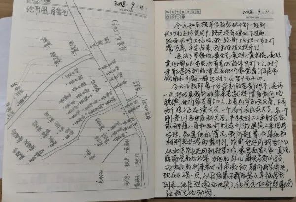 这是黄文秀的扶贫日记，里面记载着村里的“贫困户家庭分布图”以及入户走访了解到的内容（2019年6月20日摄）。新华社记者 徐海涛 摄