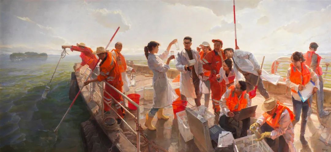  最美太湖水  商亚东  油画  2019年  230x500cm 中国美术馆藏 