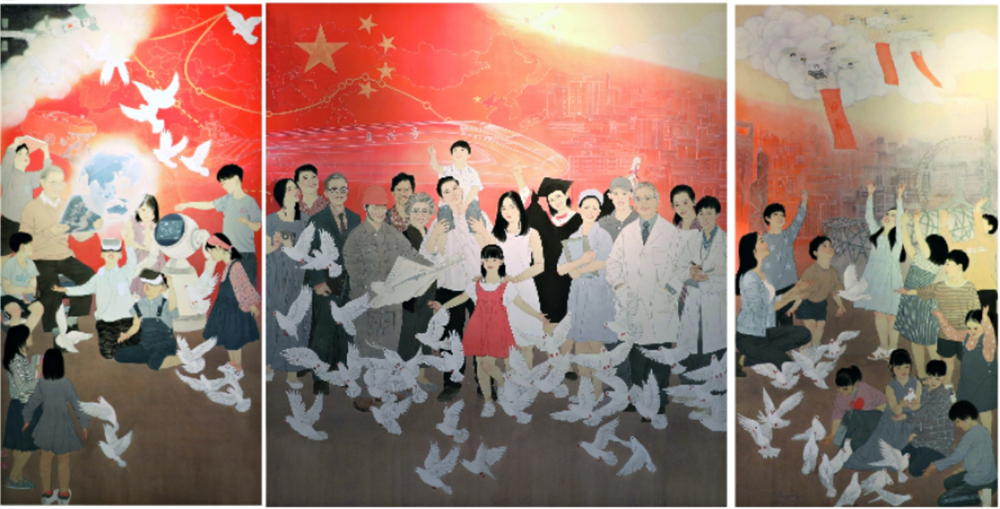 《放飞梦想》 张琳、杨可 中国画 180x390cm   2019