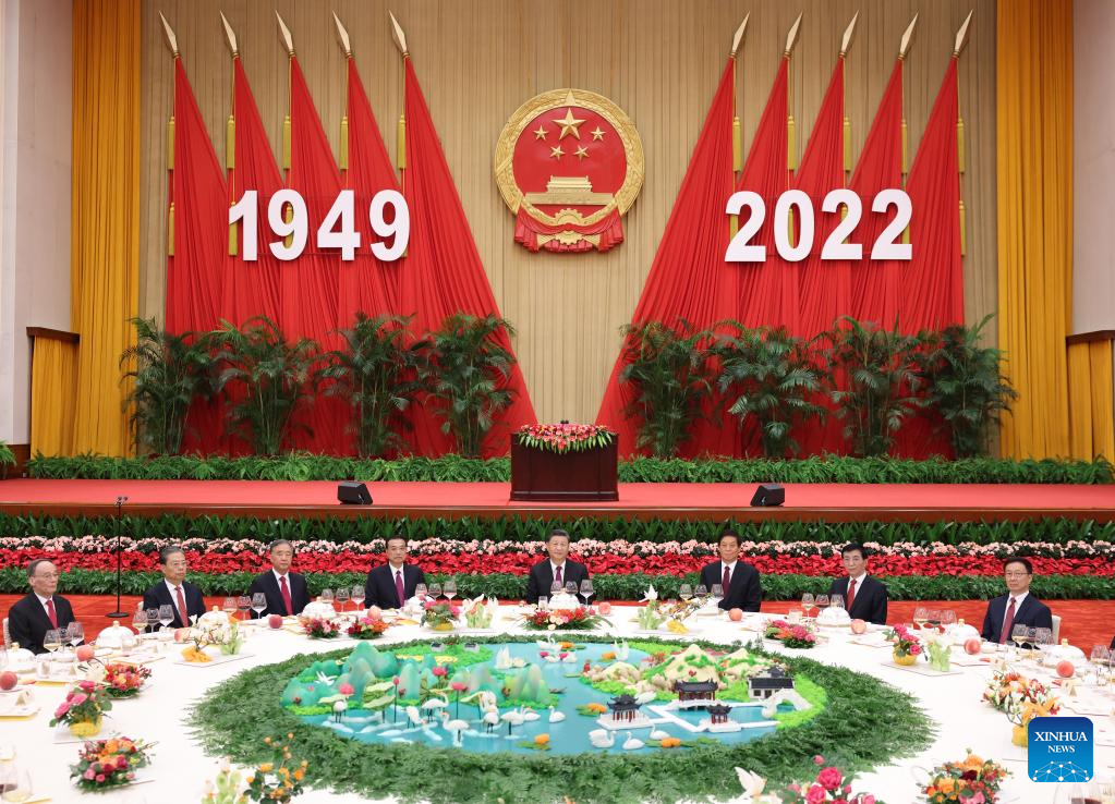 China’s State Council holds a reception to celebrate the 73rd anniversary of the founding of the People’s Republic of China at the Great Hall of the People in Beijing, capital of China, Sept. 30, 2022. (Xinhua/Huang Jingwen)