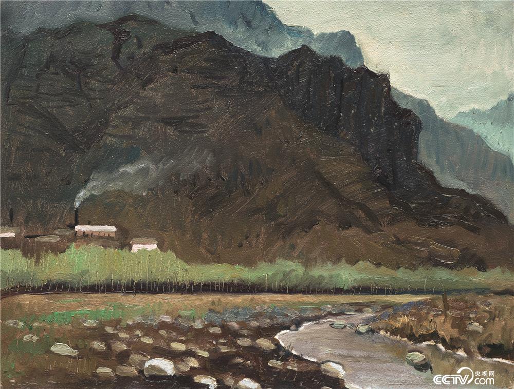 《清漳河畔》油画 1973.4 25×32cm