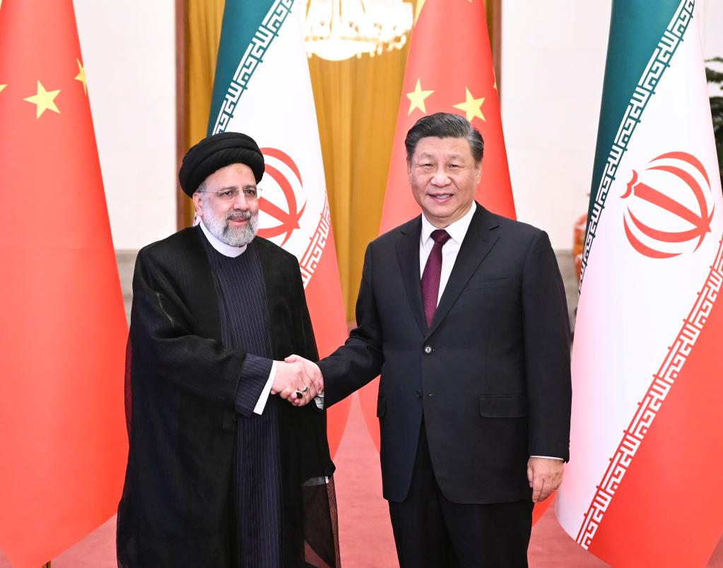 Chinese President Xi Jinping holds a welcoming ceremony for visiting President of the Islamic Republic of Iran Ebrahim Raisi prior to their talks at the Great Hall of the People in Beijing, capital of China, Feb. 14, 2023. (Xinhua/Yan Yan)