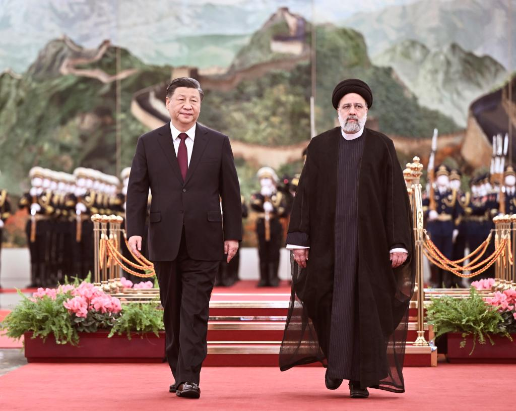 Chinese President Xi Jinping holds a welcoming ceremony for visiting President of the Islamic Republic of Iran Ebrahim Raisi prior to their talks at the Great Hall of the People in Beijing, capital of China, Feb. 14, 2023. (Xinhua/Yan Yan)