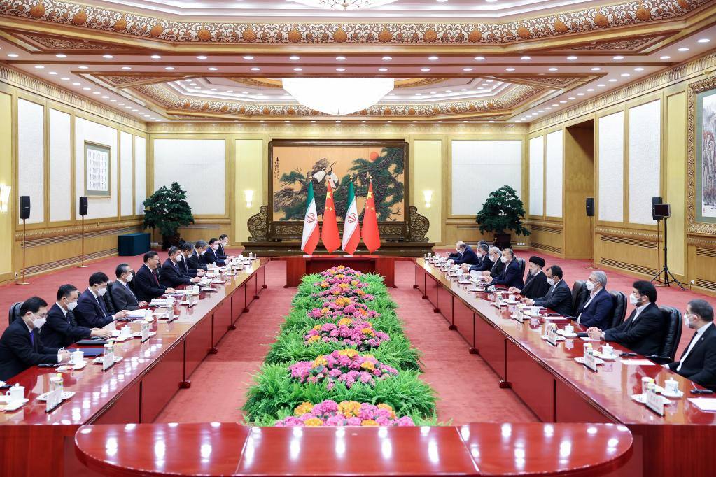 Chinese President Xi Jinping holds talks with visiting President of the Islamic Republic of Iran Ebrahim Raisi at the Great Hall of the People in Beijing, capital of China, Feb. 14, 2023. (Xinhua/Liu Bin