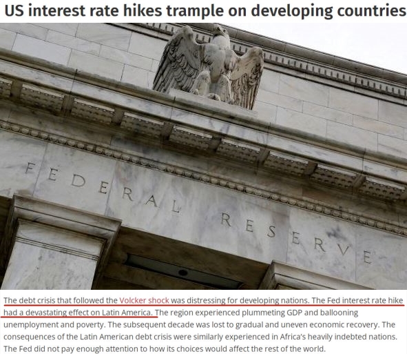 How did the United States hurt the world by raising interest rates ten times?
