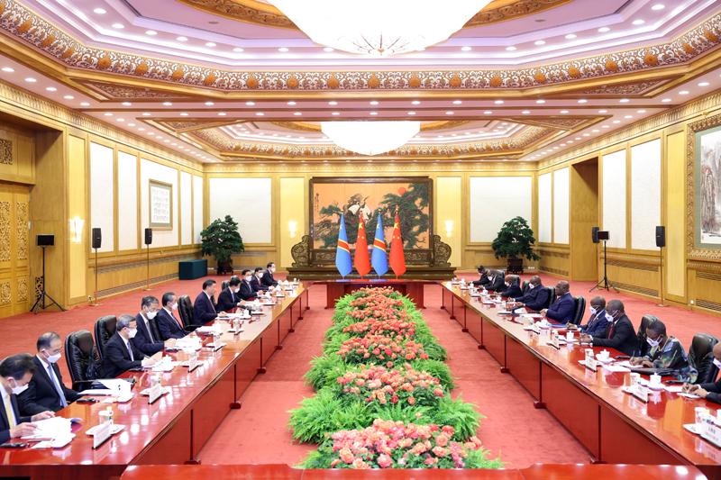 5月26日下午，国家主席习近平在北京人民大会堂同来华进行国事访问的刚果（金）总统齐塞克迪举行会谈。