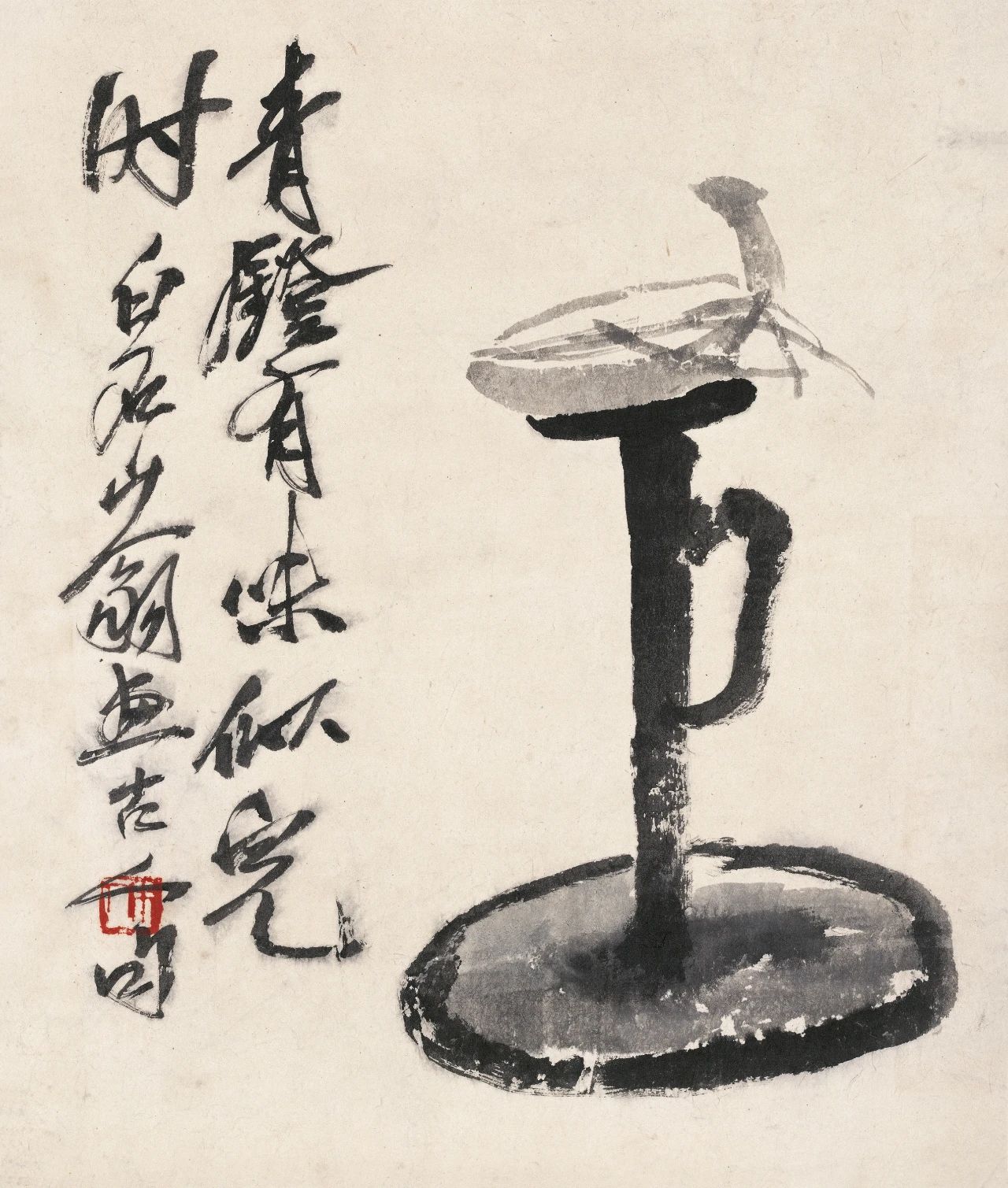 青灯(《花卉册页》八开之三) 齐白石 30×25.5cm 纸本墨笔 北京画院藏 