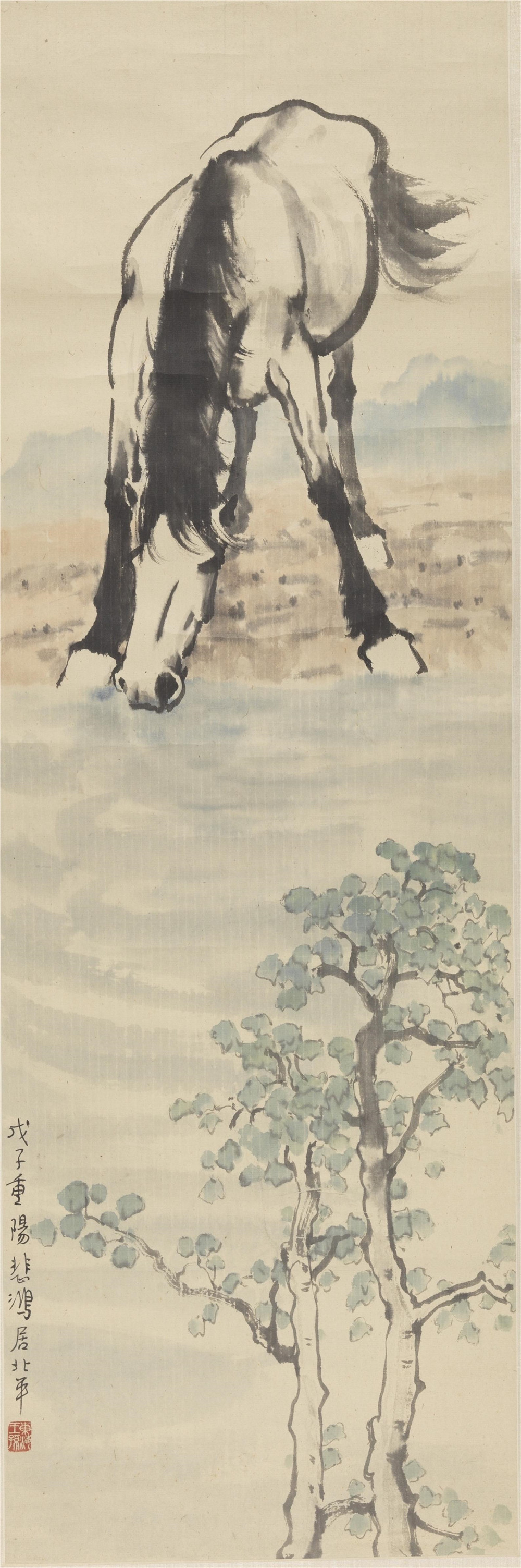 河边马  徐悲鸿 1948年 109.6×36.1cm  纸本设色   中国美术馆藏