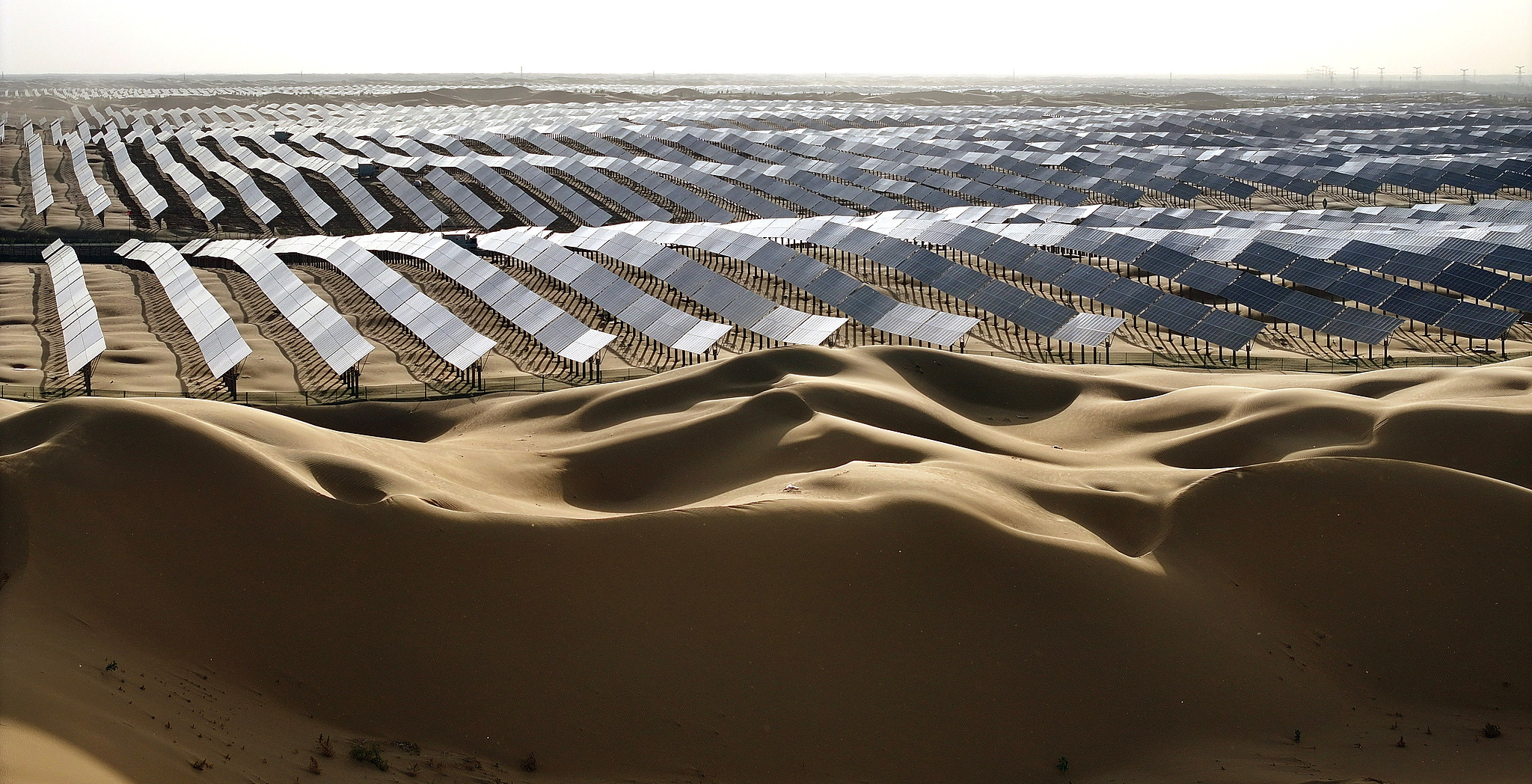 A photovoltaic power plant in Kubuqi Desert, China