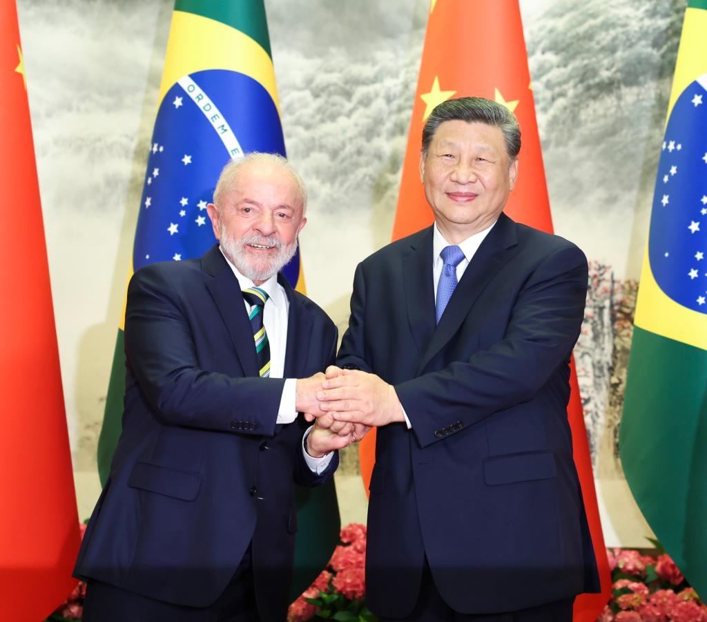 Chinese President Xi Jinping holds talks with Brazilian President Luiz Inacio Lula da Silva, who is on a state visit to China, at the Great Hall of the People in Beijing, capital of China, May 13, 2025. (Xinhua/Huang Jingwen)