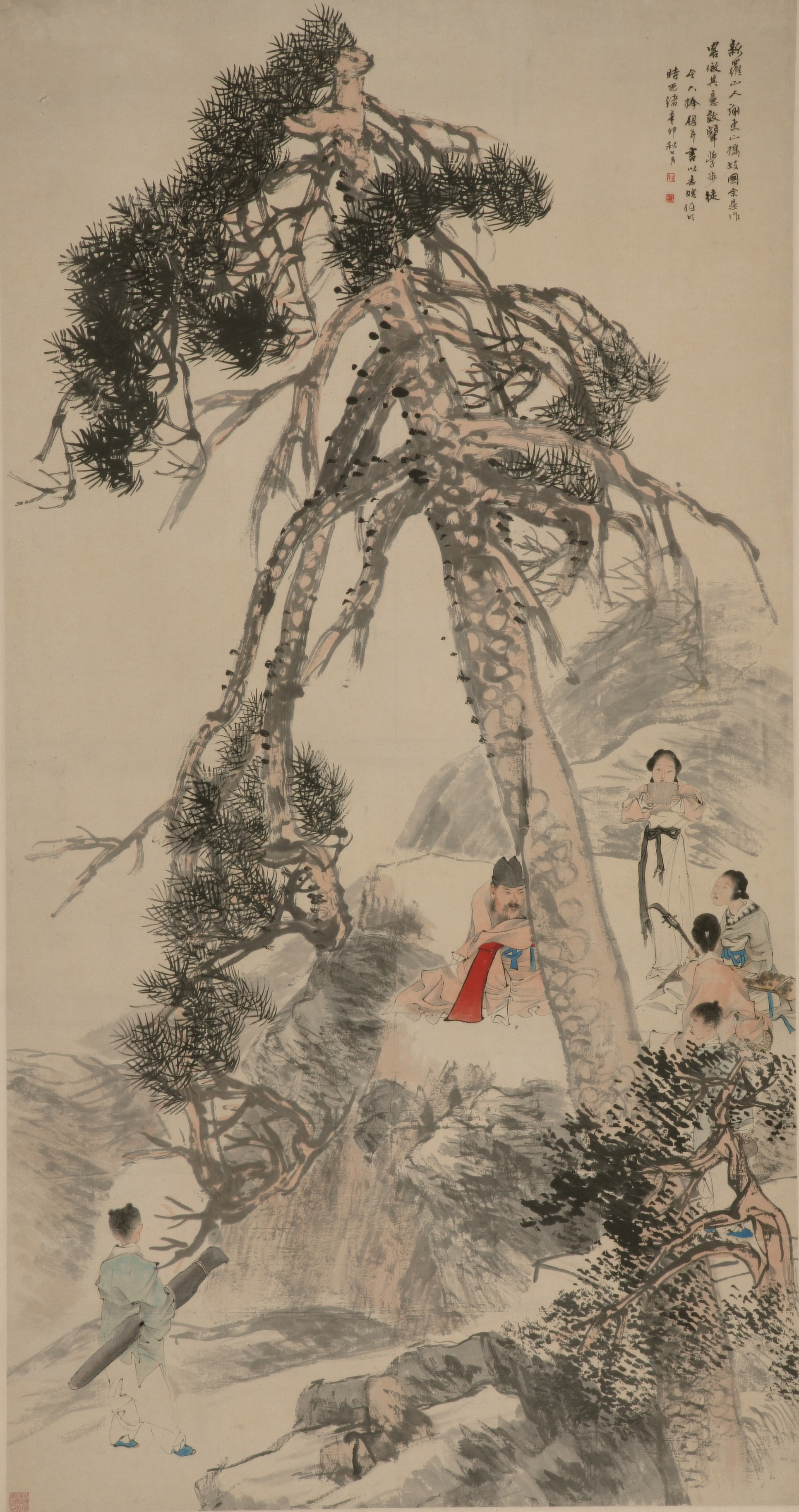 东山丝竹图  任伯年  中国画 182.2×96.4cm  1891年  中国美术馆藏