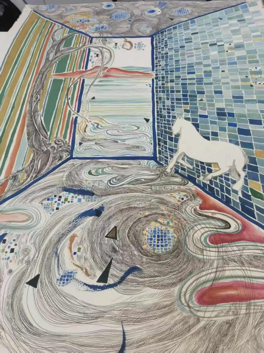 林国成 《多维穿越的马》76x56cm 纸本水墨&nbsp;2025年