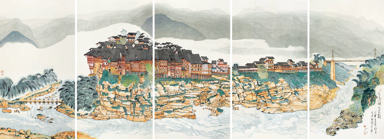 陈家泠 《丙安古镇》 180cm&times;485cm